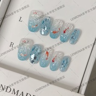 Dream Koi 丨 Atmosphere Flashing Ice Blue Gradient Sparkling Koi Nails Wearing Nails Whitening High-E