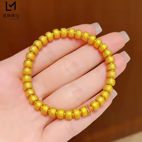 Straight Cut Fortune Bead Bracelet Women's 24K Gold AU999 - Smooth Straight Cut Gold Bead,24K Pure G