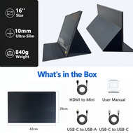 Portable Monitor 16 Inches Portable Display External Screen 1.2K 60HZ / 1920*1200  Gaming Monitor Fo