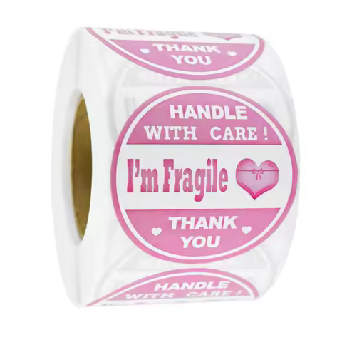 500Pcs 2In/5.1Cm Pink Handle with Care Fragile with Love Shipping Warning Label Stickers Shipping Ma