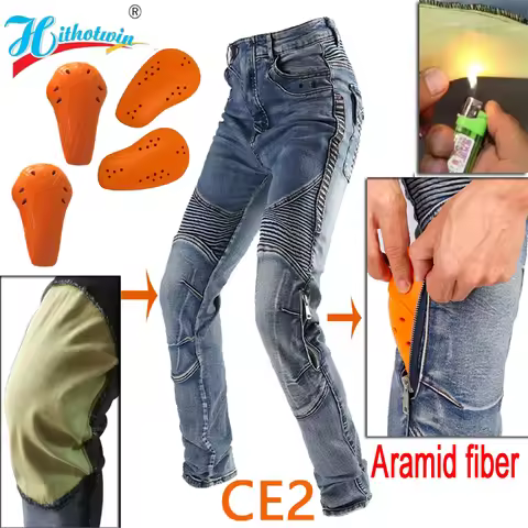 Hithotwin Kevlar Motorcycle Jeans Men Aramid Motocross Trousers Off Road Riding Pants Protective Gea
