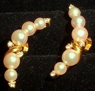 MIKIMOTO 珍珠鑽石18K黃金懷舊耳環 MIKIMOTO Pearl Diamond 18K Yellow Gold Vintage Earrings (#D)