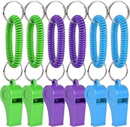 Mozeat Lens 6Pcs Sport Whistle with Bracelet Plastic Whistles with Stretchable Coil Loud Clear Whistles for Coaches Referees Birthday Party Gift Decorations