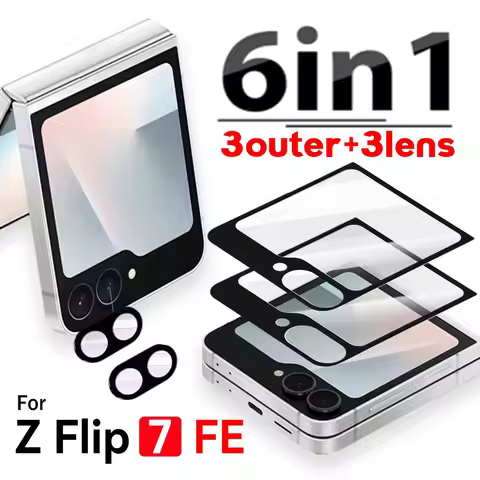 6 in 1 for Samsung Galaxy Z Flip 7FE Tempered Glass Outer Screen Protector HD Phone Back Lens Films 