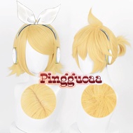 Anime Vocaloid Kagamine Rin/Kagamine Len Cosplay Wig 30cm Short Gold Yellow Wigs Heat Resistant Synt
