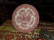 【卡卡頌 歐洲跳蚤市場/歐洲古董】已售．英國Grindley老件_鄉村風景細緻花紋紅白陶瓷盤(老件未用) p1022