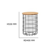 STARS Solid Rubber Wood Top Round Side Table Metal Leg End Table Meja Kopi Tepi Besi Brown Natural Color Bedside Table