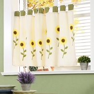 Ready Stock Tab-Top Blackout Curtain Sunflower Curtain Embroidered Short Curtain for Small Window Cabinet Kitchen Door Curtain Window Treatment
