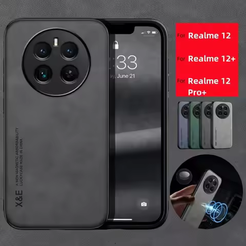 For Realme 12 Pro Plus Case Car Magnetic Holder Leather Cover For Realme 12 Pro+ Realmi 12+ Realme12
