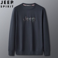 JEEP SPIRIT เสื้อกันหนาวผู้ชาย Oversize รอบคอหลวมเสื้อกันหนาวผ้าฝ้ายแขนยาวพิมพ์กีฬากลางแจ้งเสื้อลำลอ