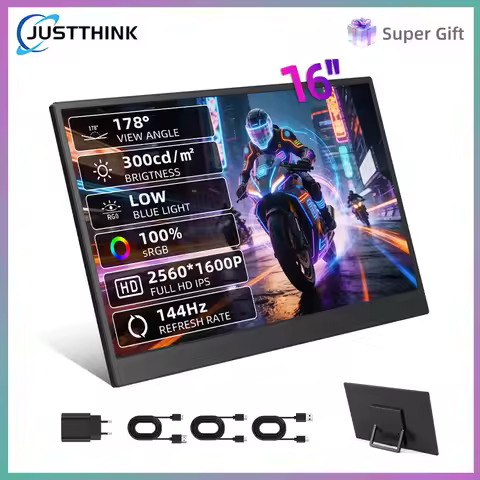 Justthink 16 inch Portable Gaming Monitor 144hz 100%sRGB 2560*1600 IPS Screen Second Screen for Swit