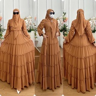 AJE ZAS - Gamis Dress Set Square Hijab SITI Code Ceruti BabyDoll Material Free Veil Strap