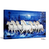 Running Wild Seven Horses Galloping in Dust In Sunset Giclee Canvas Print Stretched