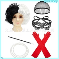Cruella Deville De Vil Black White  Hair Wig Cosplay Halloween Costume Party Accessories Set