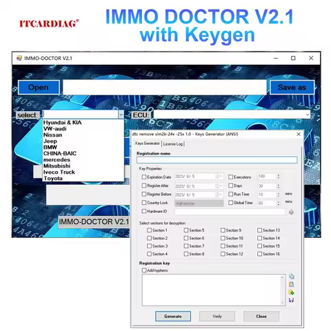 2023 IMMO DOCTOR V2.1 MULTI BRAND With Unlimited KEYGEN Immo Off Immo Delete Software for sim2k MT38