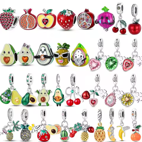 925 Sterling Silver Apple Cherry Avocado Fruit Beads Charms Pendent Jewelry Fits 925 Original Bracel
