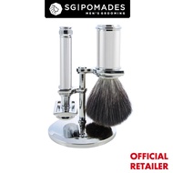 Edwin Jagger - DE Series - Chrome Double Edge (Black Synthetic Brush) - 3 Piece Shaving Gift Set-SGP