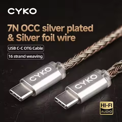 CYKO high fidelity OTG USB cable, Type-C OCC silver plated, portable DAC headphone amplifier