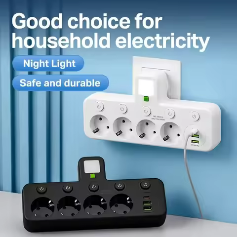 EU Plug & Socket Wall Adapter 2/3/4 Power Strip with USB & Type-C, European Outlet Extender for Home
