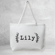 กระเป๋าผ้า เติมชื่อได้ Minimal Tote Name Bag ถุงผ้า ใบใหญ่ ไซส์ Jumbo(แจ้งชื่อที่ต้องการสกรีนทางแชท)