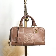 【 日本直送　名牌中古包 】LOEWE ロエベ ハンドバッグ ブラウン アマソナ28 ステッチ レザー ミニボストン vintage irfyjk
