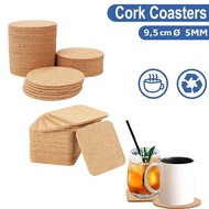 Round Cork Coasters Suitable to Engrave Heat Protect 9.5 cm Diameter 3 mm Thick