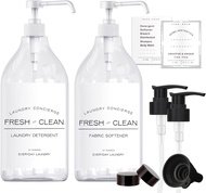 1/2 Gallon Laundry Detergent Dispenser Bottle - Refillable Fabric Softener Clear Pump Bottle - Liqui