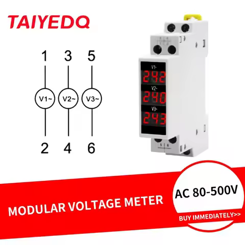 Din Rail Mount Three Phase Voltage Meter AC 80-500V Modular Voltage Meter LED Digital Display BV-3R
