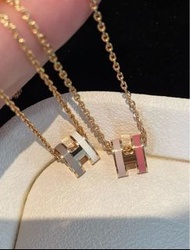 Hermes Mini pop h rocabar necklace，Hermes pop h新款頸鏈，Hermes mini pop h頸鏈，粉色/奶茶色