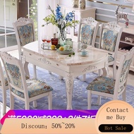 YQ Lantai Dining Table Solid Wood Dining Table European-Style Dining Tables and Chairs Set Marble Di