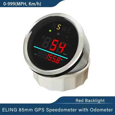 ELING Motorcycle Universal 85mm Digital GPS Speedometer 0-999(MPH, km/h) with Backlight GPS Antenna 