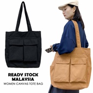 READY STOCK MSIA Canvas Tote Handbag with Large Capacity Beg Sekolah Handbag Unisex Beg Travel (GSL-