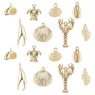 1Box Alloy Pendants Ocean Theme Lead Free & Nickel Free & Cadmium Free Mixed Shapes Real 14K Gold Pl