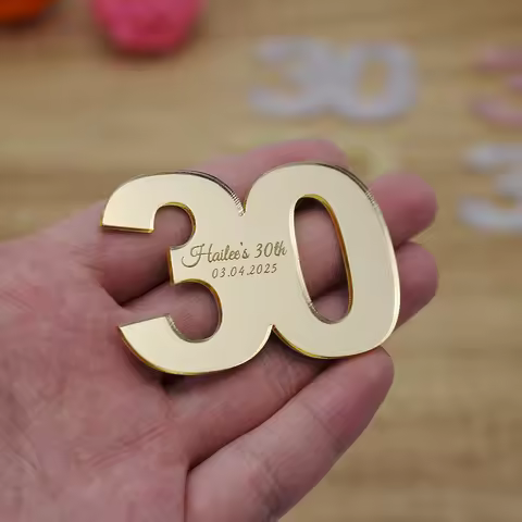 30/50/60/70/100Pcs Personalized Mirror Number Acrylic Baby Birthday Tags Engraved Baptism Baby Name 