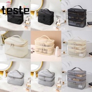 Travel Cosmetic Bag, Storage 1/2/3 layer Make Up Organizer Bag, Portable Transparent Mesh Large Capa