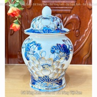 Chóe Thờ Men Lam Họa Tiết Hoa Sen Phú Quý Song Long Chầu Nguyệt Vẽ Vàng 24k Bát Tràng Cao Cấp – Chóe