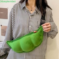 SEPTEMBER Edamame Shape Bag, Cartoon Zipper Closure Soybean Shoulder Bag, Cute Soft Texture Green Cr