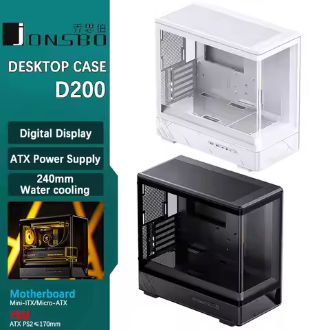 JONSBO D200 MATX Case (Column-Free Curved Sea View/240 Water Cooling/ATX Power Supply/Digital Displa