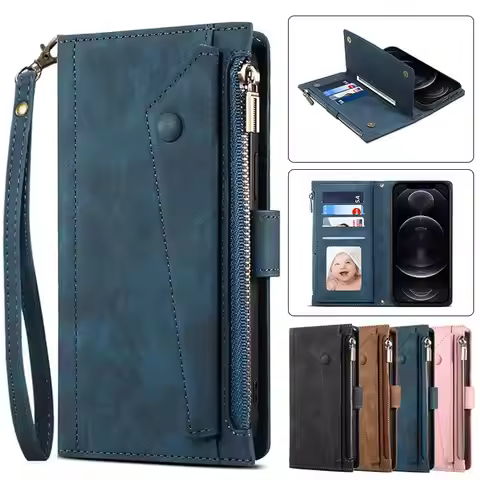 Realme 12 Pro Plus 2024 Zipper Crossbody Leather Case RFID Book Funda Realme 11 9 i 8 7 6 s 5 9i 8i 