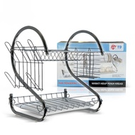 PERALATAN 2-tier Stainless Dish Rack 43cm Width TD/ 2-tier Stainless Dish Rack 2-tier Kitchen Utensil Rack/Stainless Steel Kitchen Dish Rack Storage Dish And Bowl Dryer Rack