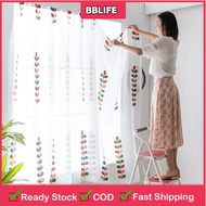 Embroidery Sheer Curtains without Punching Installation Langsir Tingkap Murah Velcro Paste Window Curtain Bay Window Small Window