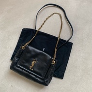 SAINT LAURENT YSL nolita 金標Logo菱格紋鏈條 羊皮革 單肩包斜挎包 迷你 女款黑色 mini YSL |  672738-1EL07-1000 | 全新正牌正貨