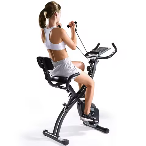 Exercise Bike Folding Magnetic Upright Stationary Bike with Pulse Sensor LCD Monitor Indoor Cycling 
