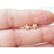 Gold Earrings/9k/Flower Shape/Flat Plate Pin/CZ Diamond