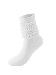 1雙白色堆疊設計膝上襪,氣泡效應,時尚多用途女襪,透氣吸汗