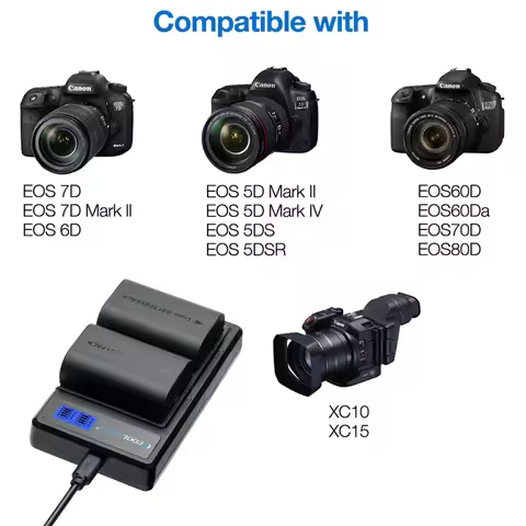 Coolshow 2600mah Battery LP-E6 For Canon EOS 5D Mark II III IV Batteries Charger For EOS 6D 7D 70D 8