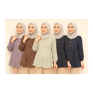 ELYSIA BLOUSE KEMEJA BUNGA KAIN SEJUK CEY AND CHIFFON CREPE IRONLESS CANTIK WANITA MUSLIMAH