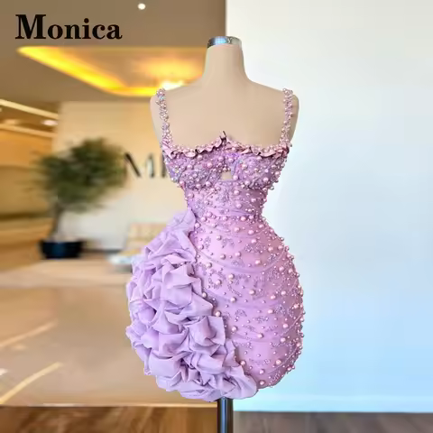 MONICA Stylish Beads Short Cocktail Dresses for Teens Spaghetti Straps Mermaid Homecoming Dress Vest