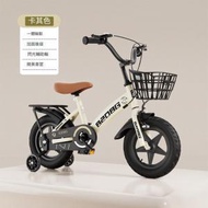 日本熱銷 - 兒童單車-16寸-卡其色一體輪+後座閃光輔輪