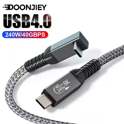 DOONJIEY USB 4 40Gbps Cable 240W 90 Degree Angle Type C Car Fast Charging Cable 40Gbps for Thunderbo